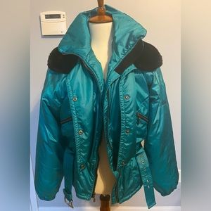 Till Nils Ski Belt Short Length Jacket Black Faux Fur Collar Size 8